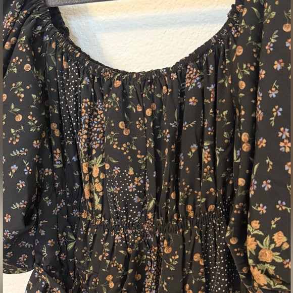 THE POST Anthro Fall Floral Bubble Sleeve Flared Mini Dress- Size Small - Picture 4 of 12